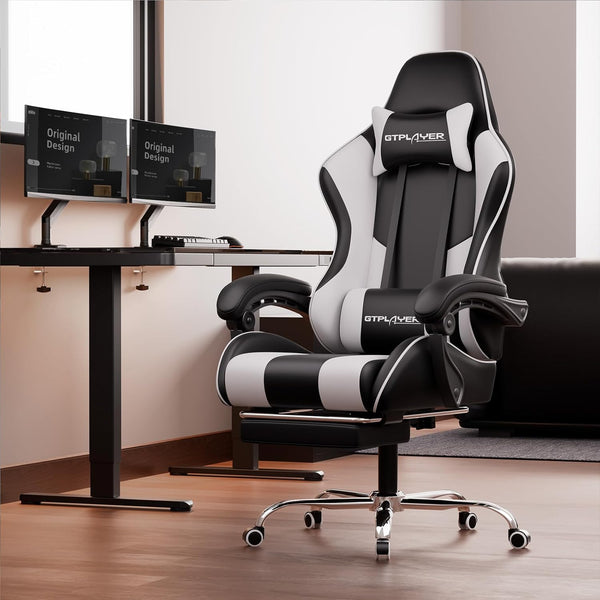 Gaming Chair, Computer Chair with Footrest and Lumbar Support, Height Adjustable Game Chair with 360°