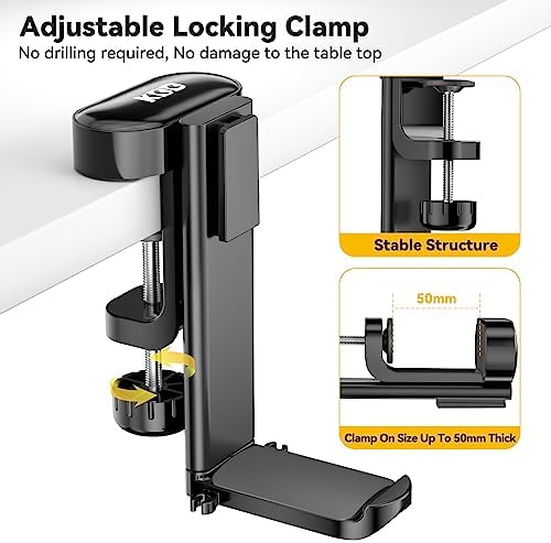 KDD 4 in 1 Desk Cup Holder - Clamp on Under Desk Headphone Hanger - Rotating Headphone Holder Detachable Pen Cup Holder Desktop Storage for Cup, Phone and Pen(Black)